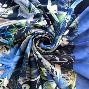 Креп-шифон натуральный К32-375 темно-синий принтованный