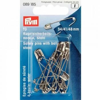 Булавки английские Prym 089185 с шариком 34/41/48 мм 10 шт серебро
