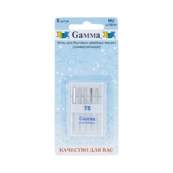 Иглы Gamma для бытовых швейных машин универсальные №75 NU-75 5шт