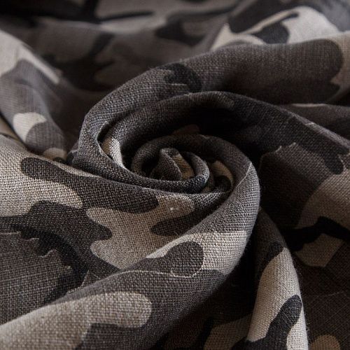 Лен натуральный 035-14432 серо-бежевый принтованный