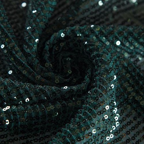 Пайетки на сетке плиссе 055-16382 бутылочный зеленый