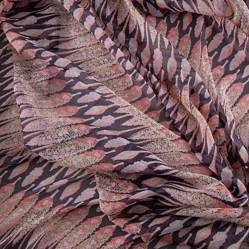 Шифон шелковый 027-20195 черный мультиколор