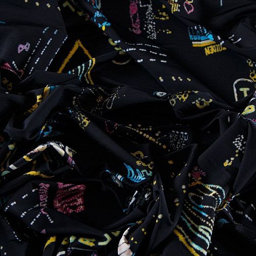 Трикотаж 056-12476 черный принтованный