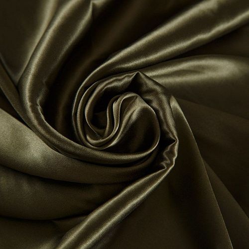 Шелк натуральный стрейч 064-11904 оливково-зеленый хаки однотонный
