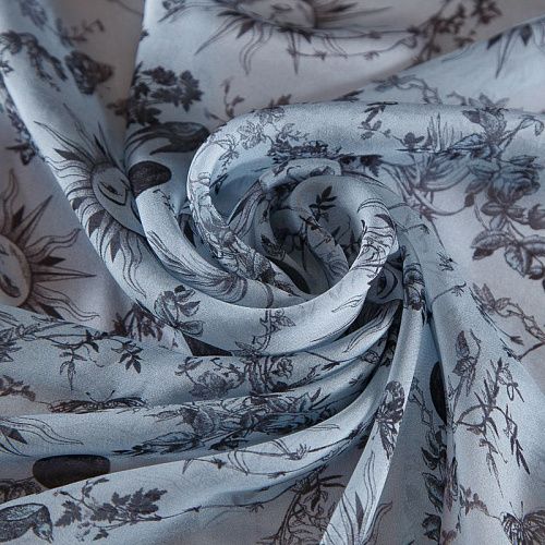 Шифон шелковый 068-19175 голубой принтованный