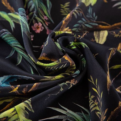 Шифон шелковый 068-19642 черный принтованный