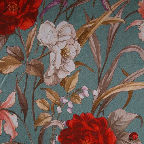 Креп-шифон вискозный 027-16407 серо-бирюзовый принтованный