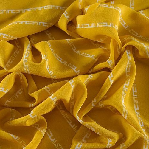 Крепдешин натуральный 028-11942 шафрановый принтованный