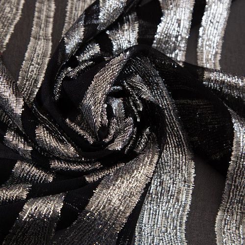 Шифон деворе шелковый 068-19623 черный/серебро