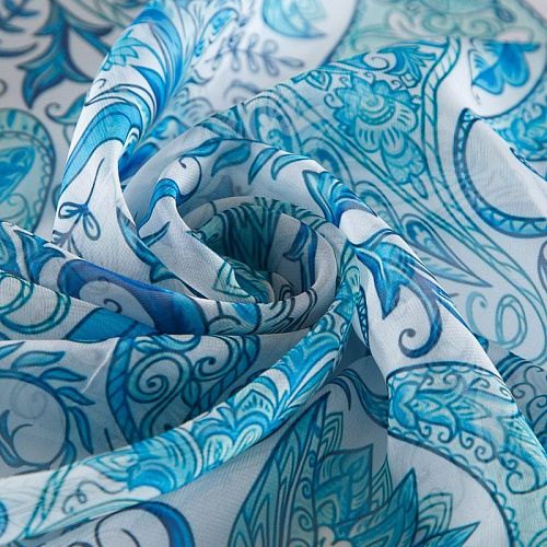 Шифон 068-17373 лазурно-голубой принтованный