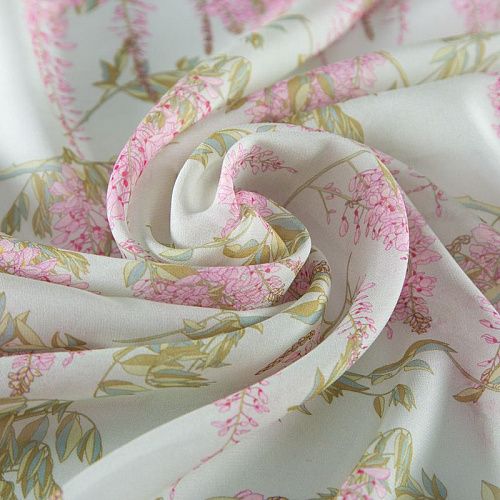 Креп-шифон шелковый 027-19850 разбеленный мятный принтованный