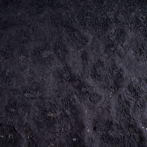 Гипюр с пайетками на вязаном трикотаже 012-20759 черный