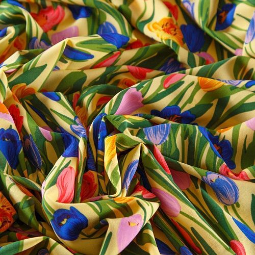 Креп-шифон стрейч 027-13092 желтый принтованный