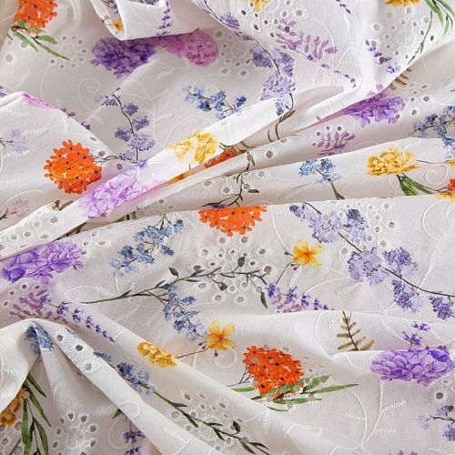 Хлопок с вышивкой 067-20129 белый принтованный