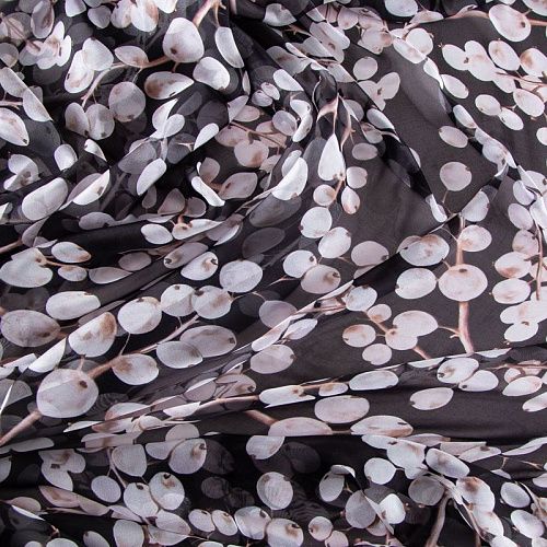 Шифон шелковый 068-20075 черный принтованный