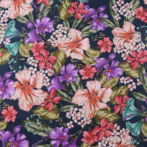 Хлопок стрейч 063-12074 темно-синий принтованный