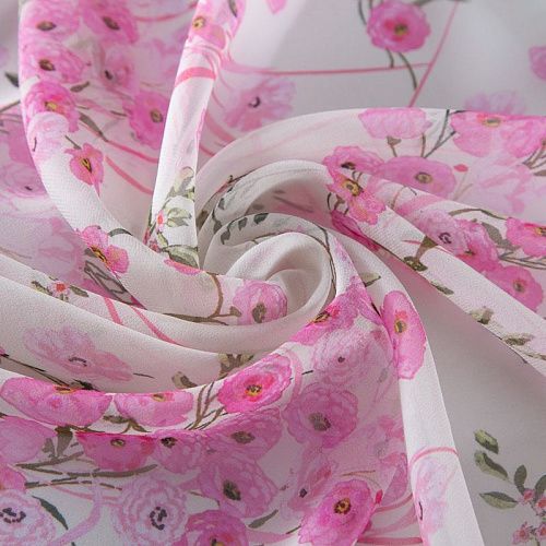 Креп-шифон шелковый 027-19855 белый принтованный