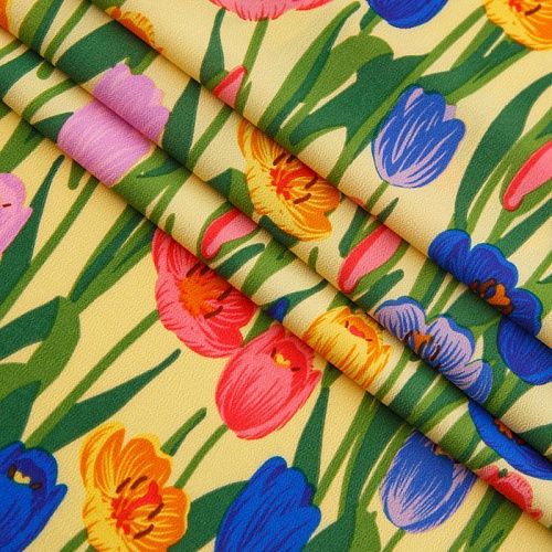 Креп-шифон стрейч 027-13092 желтый принтованный