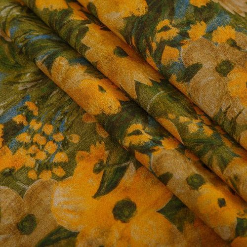 Креп-шифон 027-16225 оливковый принтованный