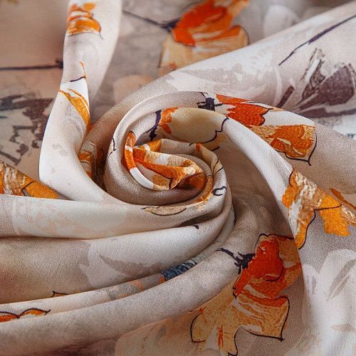 Шелк-штапель 069-17421 бежево-серый принтованный