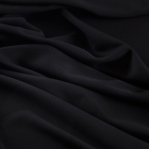 Трикотаж в рубчик 056-17185 черный однотонный