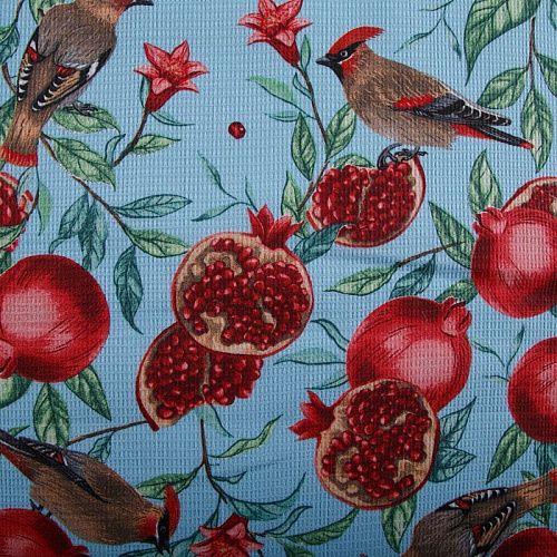 Полотно вафельное 007-15299 голубой принтованный