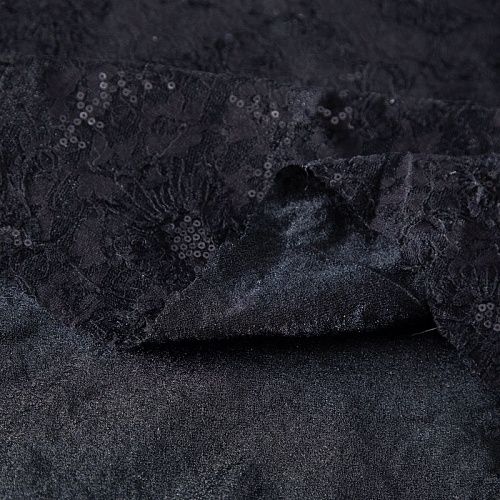 Гипюр с пайетками на вязаном трикотаже 012-20759 черный