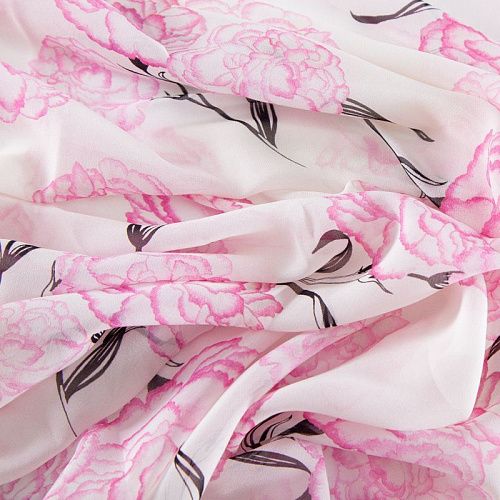 Креп-шифон шелковый 027-20200 молочный принтованный