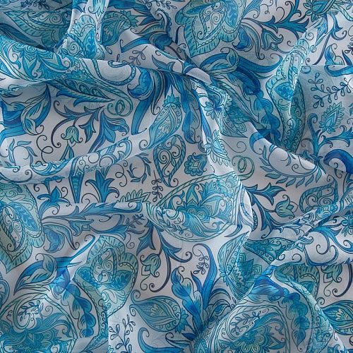 Шифон 068-17373 лазурно-голубой принтованный