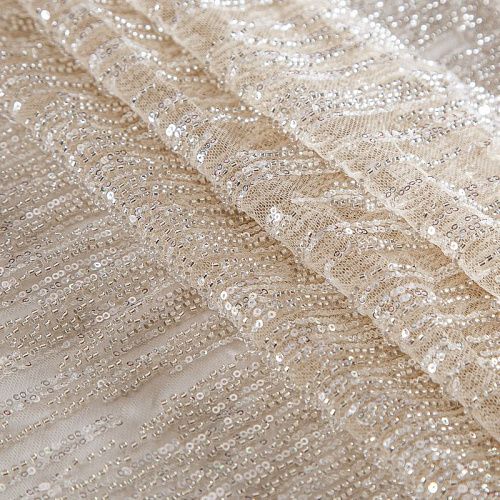 Сетка с бисером и пайетками 050-17618 экрю