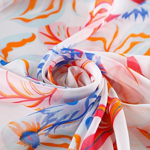 Шифон 068-13082 белый принтованный