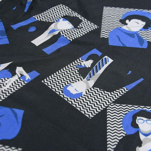 Креп 026-12232 черный принтованный