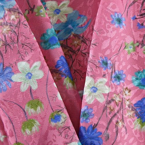 Вискоза жаккардовая 009-12293 розовый принтованный