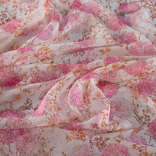 Креп-шифон шелковый 027-20216 молочный принтованный