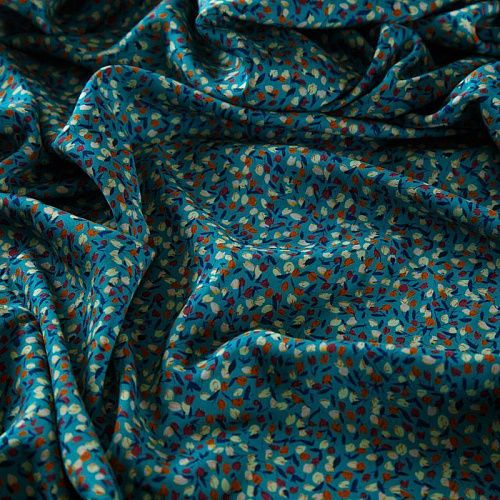 Штапель 069-13566 темно-бирюзовый принтованный