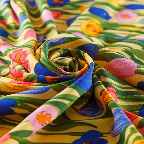 Креп-шифон стрейч 027-13092 желтый принтованный