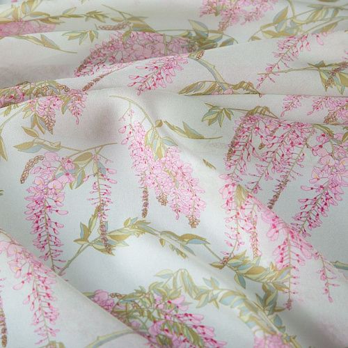 Креп-шифон шелковый 027-19850 разбеленный мятный принтованный