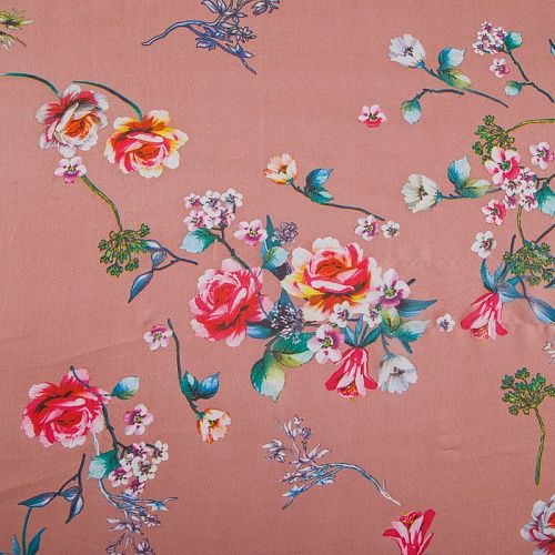 Шифон 068-17426 разбеленный коралловый принтованный