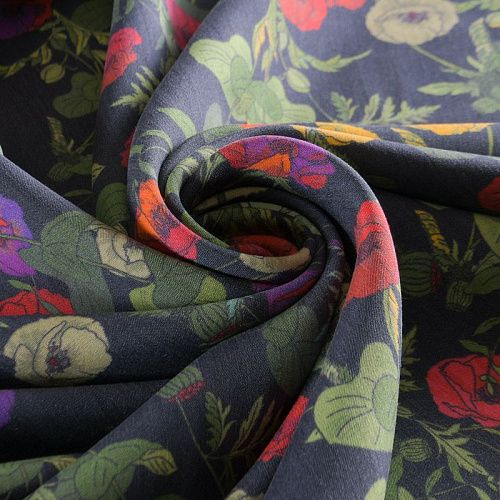 Шелк-вискоза 064-12174 пыльно-синий принтованный