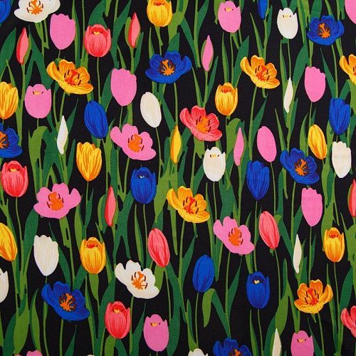 Креп-шифон стрейч 027-13093 черный принтованный