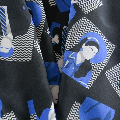 Креп 026-12232 черный принтованный