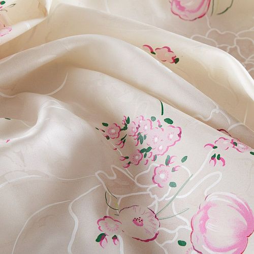 Органза шелковая 039-16956 молочный принтованный