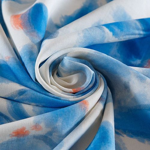 Штапель 069-17527 бело-голубой принтованный