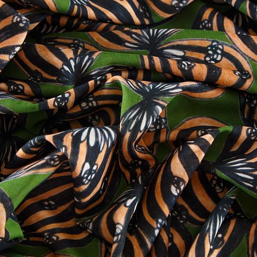 Лен натуральный 035-12336 травяной зеленый принтованный