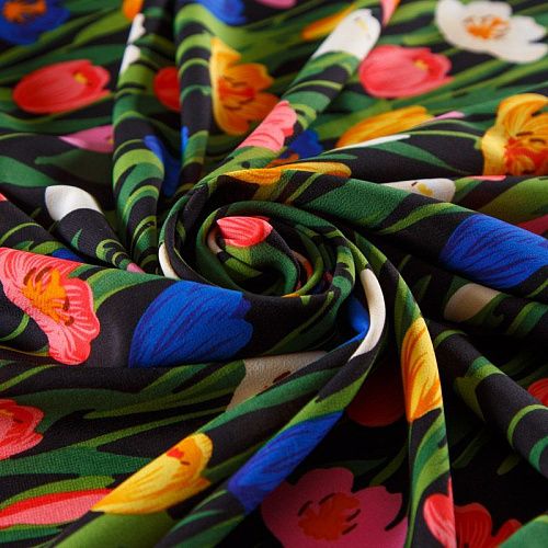 Креп-шифон стрейч 027-13093 черный принтованный