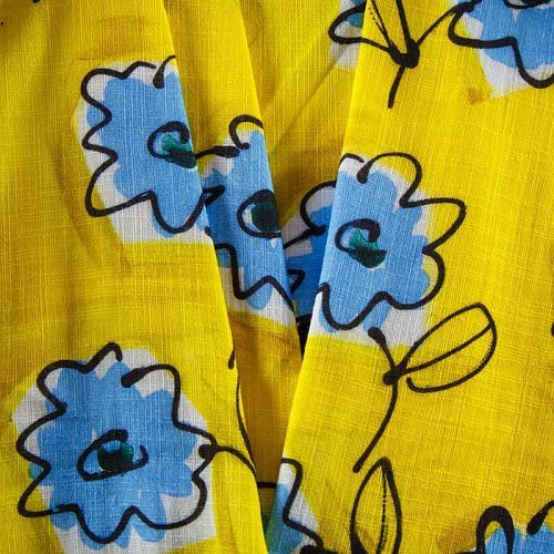 Лен натуральный 035-12588 желтый принтованный