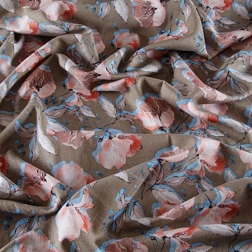 Лен-вискоза 035-13865 песочно-бежевый принтованный