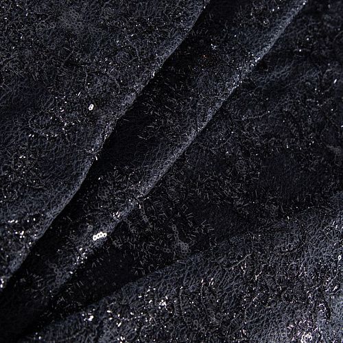 Трикотаж вязаный с вышивкой и пайетками 056-20760 черный