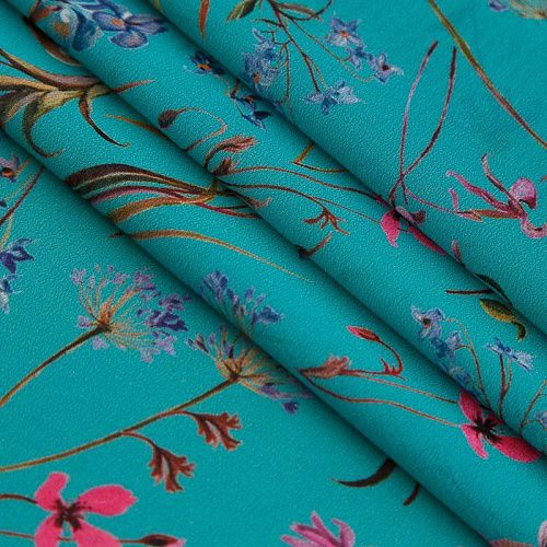 Креп-шифон шелковый 027-19150 бирюзовый принтованный