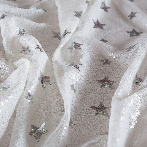 Пайетки на сетке 055-16577 белый/серебро